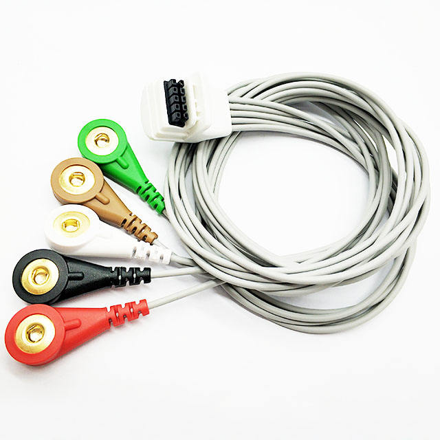 Compatible Mortara HT3 5 Leads 10 pin ECG holter cable with Snap type