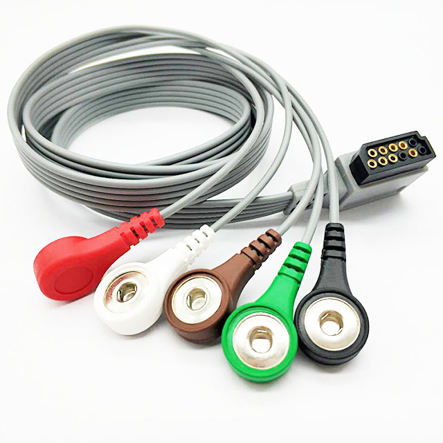 5 leads compatible HP holter ecg cable with snap AHA standard